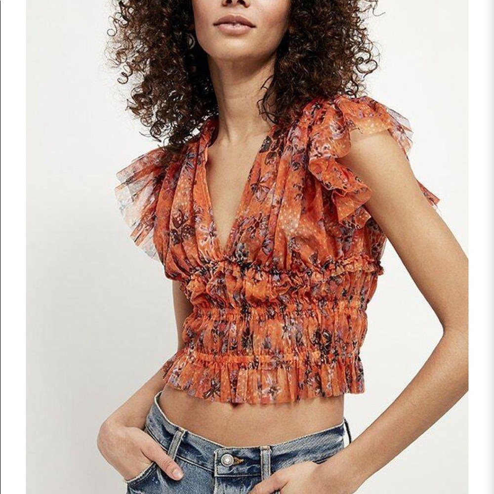 FREE PEOPLE Making Me Blush Top in Rust/floral/leopard print